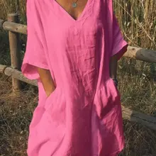 Boho Платье женское летнее с v-образным вырезом свободный Сарафан для пляжа и выходных повседневные Мягкие Рубашки платья 3XL Новинка