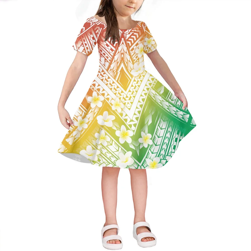 

Hycool Dress Kids Girl Party Hawaii Flower Polynesian Tribal Pattern Night Dress For Girls Summer Kids Designer Clothing Sets