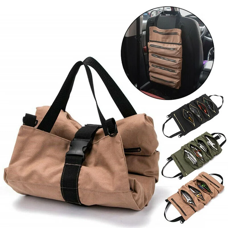 

Hot Roll Tool Roll Multi-Purpose Tool Roll Up Bag Wrench Roll Pouch Hanging Tool Zipper Carrier Tote