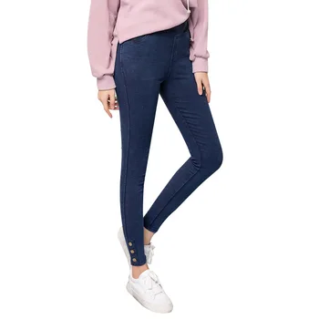 

2020 Spring and Autumn women's fashion plus size thin leggings outer wear imitation denim Sand washing pencil pants women