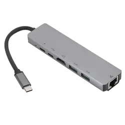 6 в 1 концентратор Usb Type C Hdmi 4K Usb C концентратор для Gigabit Ethernet Rj45 Lan адаптер для Macbook Pro Thunderbolt Usb-C зарядное устройство Порт Silv