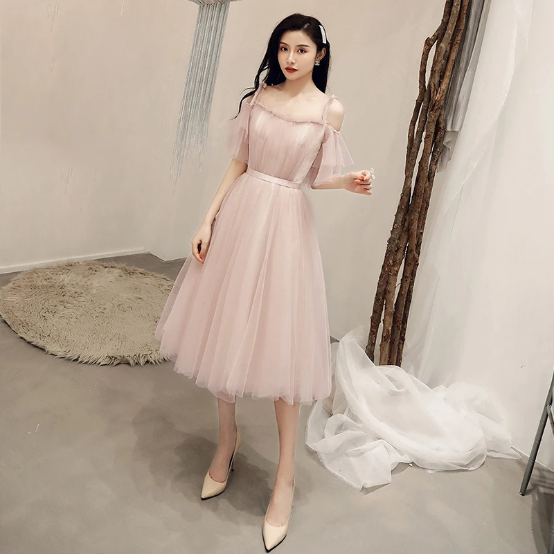 Bridesmaid Dresses Bean Paste Color Banquet Was Thin Tulle Party Dress Sexy Short Women Gala Gown Wedding Guest Dresses Elegant