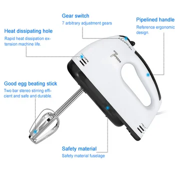 

1 Pc Electric Egg Mixer 7 Speed Classic Egg Mixer Baking Tool for Home Kitchen Store with US Plug (White)