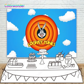 

Looney Tunes Theme Birthday Party Photographic Backdrop Bugs Bunny With Carrot Circle Photo Background White Clouds Blue Sky Customized Photography Background For Baby Shower Dessert Table Decoration Banner