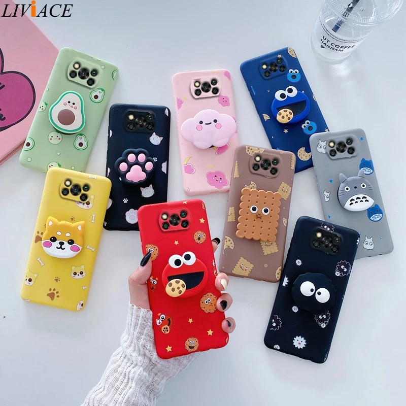 iphone pouch 3D Cartoon Phone Holder Case For Xiaomi Mi Poco X3 Nfc M3 Pro Pocophone F1 X4 M4 Pro 4G 5G Cute Silicone Girl Stand Cover PocoM3 cell phone pouch with strap