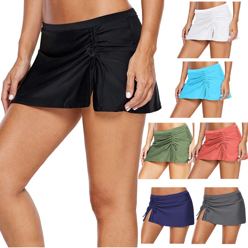 Черная юбка для плавания с рюшами, с боковым отверстием, женская сексуальная бикини, Раздельный купальник, женские плавки, одежда для купания