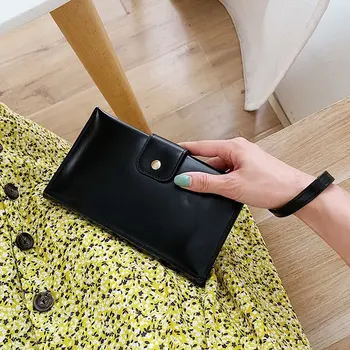 

Pure Color Business Women Long Wallet Comfortable Materials Multi Card Purses Metal Agraffe Fashion Pouch