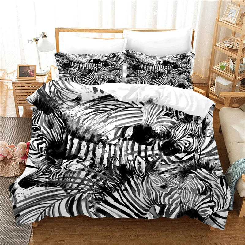 

Zebra pattern duvet cover set with pillowcase luxury bed linen set full size comforter set bed linen ink bedclothes kids bed set