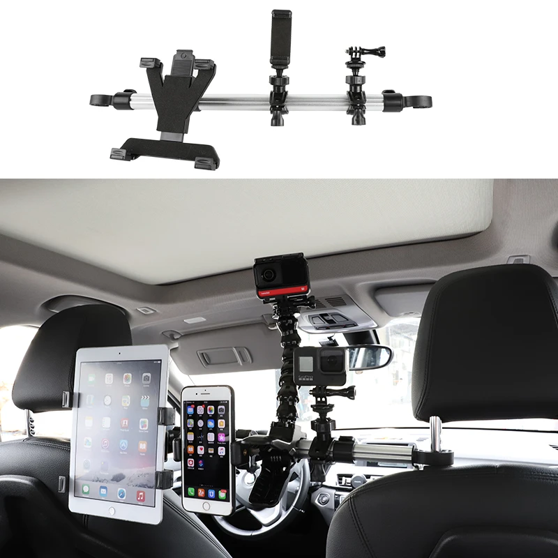 car phone action camera tablet holder universal 3 in 1 rack back seat headrest mount stand for gopro dji tablet pc accessories sports camcorder cases aliexpress