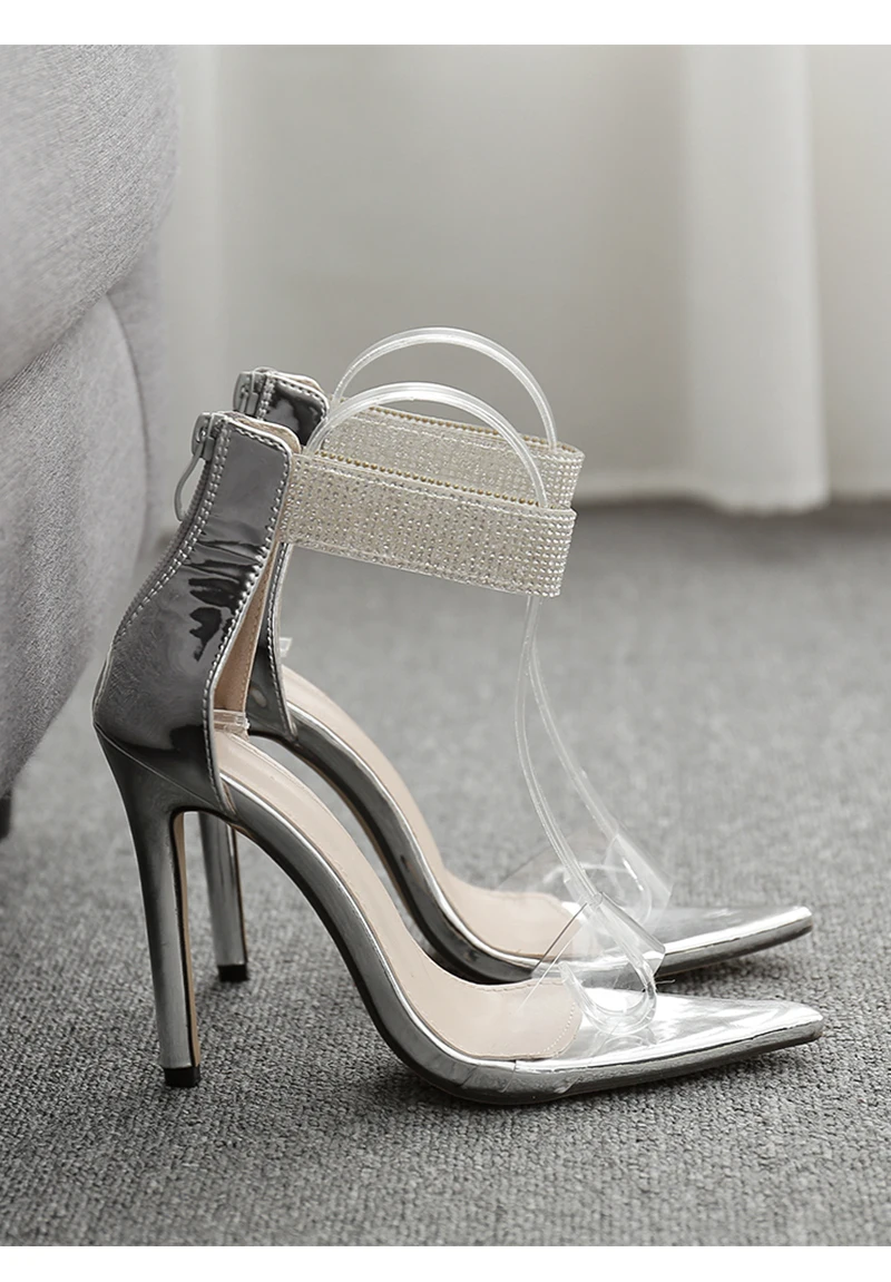 ELVIRAS модное серебряное кольцо женская обувь женские босоножки Обувь для вечеринок Дамская обувь на каблуке-шпильке Сандалии на каблуке Стразы Пикантные женские туфли-лодочки