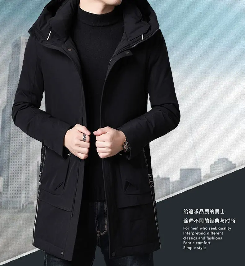 MEN'S down Jacket Mid-length Korean-style Trend Autumn Coat Men's Hooded Thick Warm Coat
