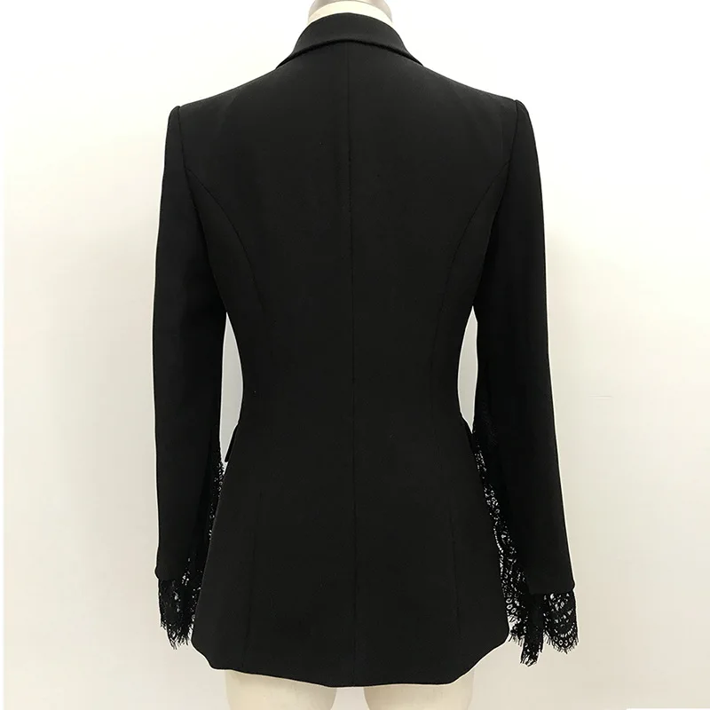 Модный Плащ-накидка Блейзер, Женское пальто с кружевной строчкой, разрезом, с длинным рукавом, повседневный костюм, пиджак, элегантный белый черный Женский блейзер
