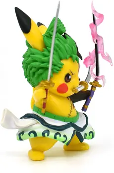ゾロ×ピカチュウ PVC 4" Pokemon Anime Kawaii Pikachu Cosplay Roronoa Zoro Action Figure Statues GK Collection Birthday Gifts Funko Pop It 3
