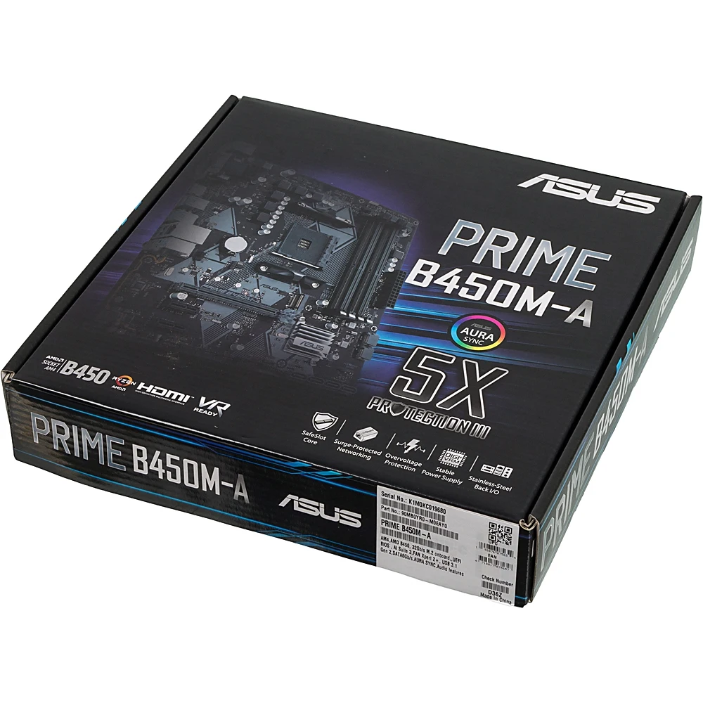 Материнская плата Asus PRIME B450M-A Soc-AM4 AMD B450 4xDDR4 mATX AC`97 8ch(7.1) GbLAN RAID+VGA+DVI