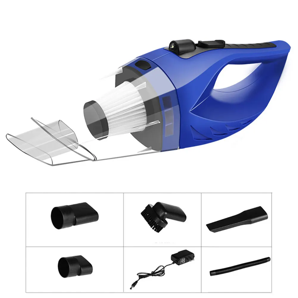 Синий Car Home Auto Vacuum Cleaner Plastic Dry Wet Portable Wireless Electric LED Light Handheld Rechargeable High Power 120W - Цвет: Синий