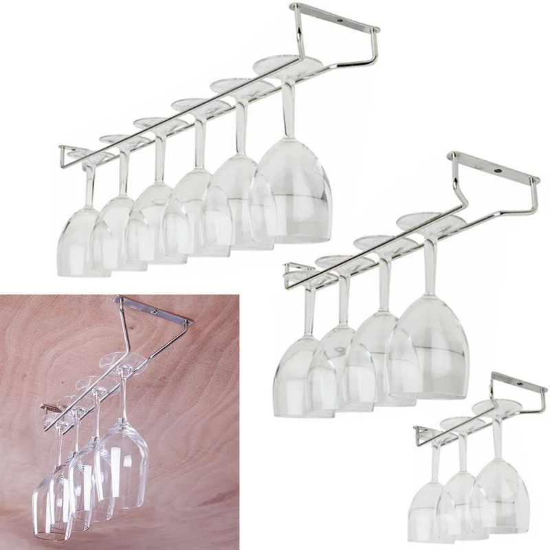27/35/55cm Stainless Steel Grape Wine Rack Champagne Whiskey Glass Holder Stand Hanging Bar Hanger Shelf