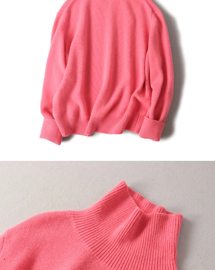 Бренд Aliaga, Модный зимний теплый женский свитер, кашемировый свитер с высоким воротом, вязаный женский ярко-розовый Толстый Пуловер большого размера