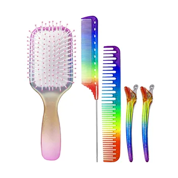 

5pcs/set Rainbow Wide Tooth Air Cushion Comb Kit Women Massage Comb Set Tangle Hairdressing Salon Detangling Styling Comb G1117