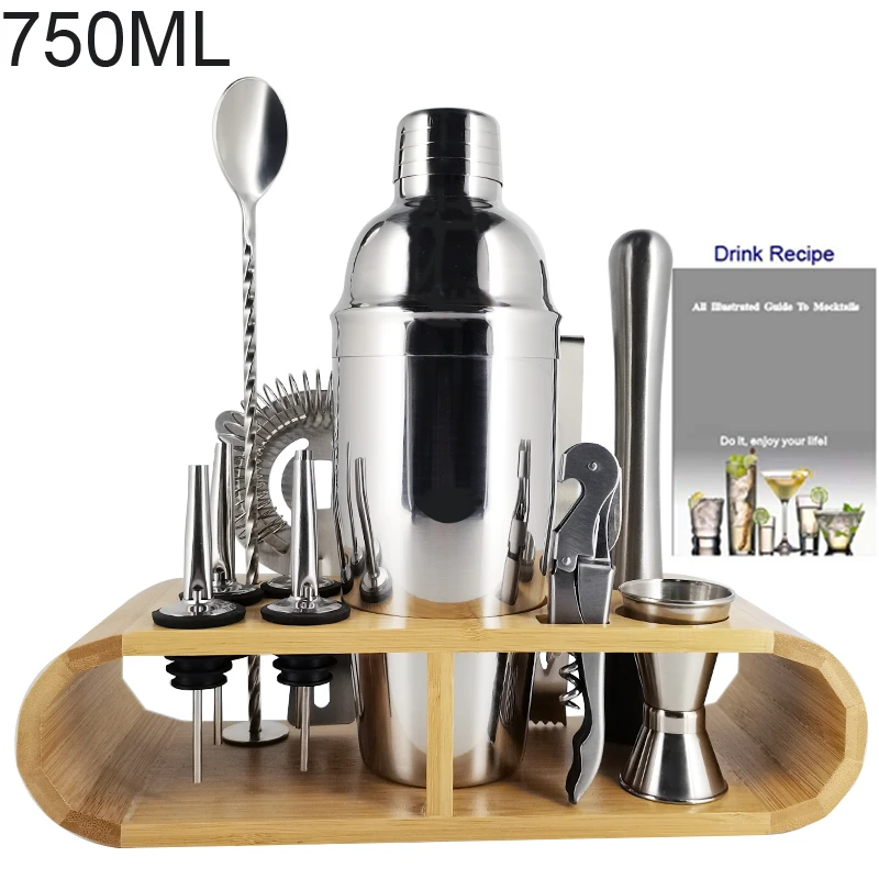 Cocktail Maker-Bar Jigger Strainer 10 Pcs Shaker Set With Recipe & Wood Stand Cocktail Maker-Bar Jigger Strainer 10 Pcs Shaker Set With Recipe & Wood Stand