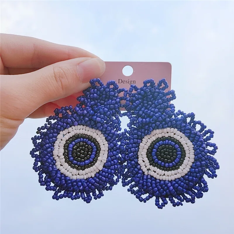SEDmart, женские серьги-капли ручной работы с сердечками и бусинами, в богемном стиле, турецкий синий глаз, большие массивные ювелирные изделия, свадебный подарок - Окраска металла: 8