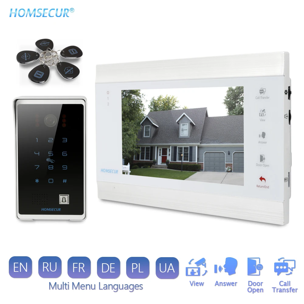 HOMSECUR 7\ Wired Video&Audio Home Intercom 1.3MP Card Access for House/Flat (BC081HD+BM705HD-W)