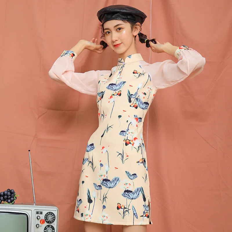 Китайское традиционное платье cheongsam платье Qi Pao китайское Новогоднее платье элегантное платье женское платье с длинным рукавом