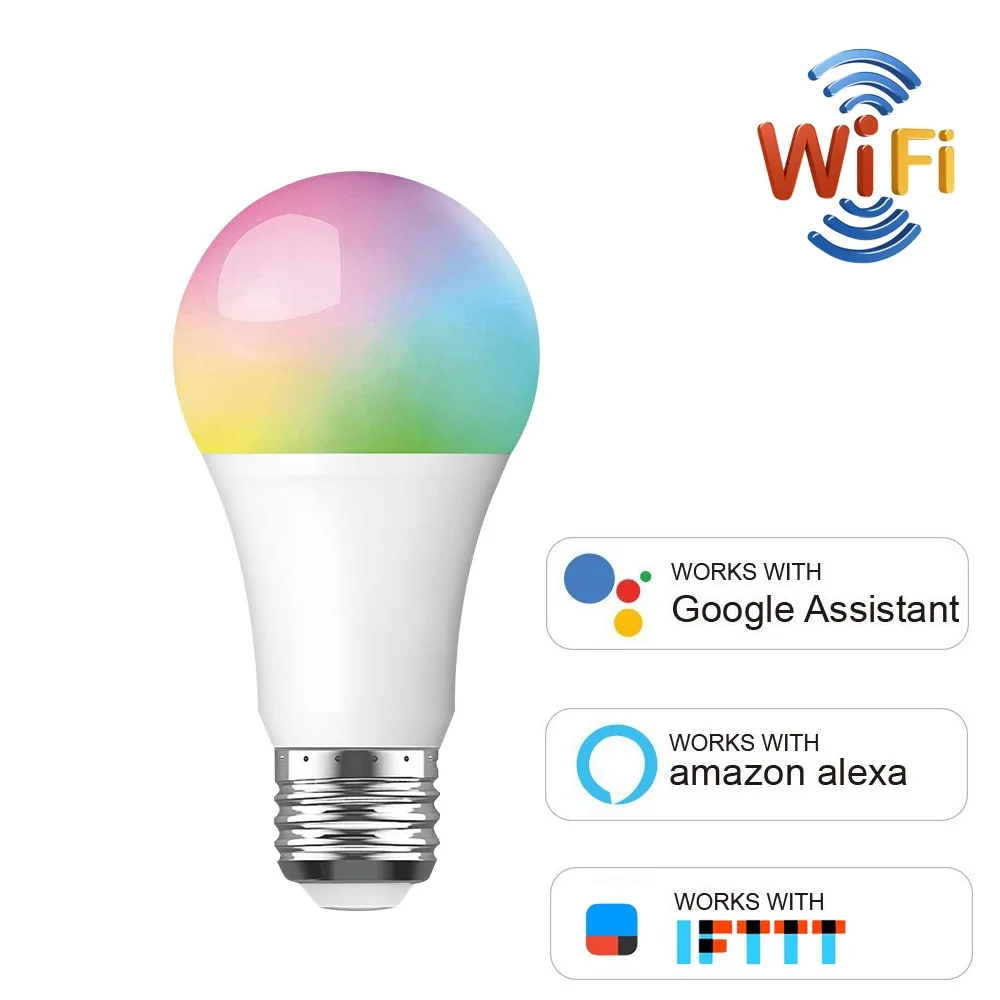 

RGB Wifi Smart Bulb LED Lamp E27 9W Multicolored Dimmable Smart Life App Timer Work With Alexa Google Home IFTTT