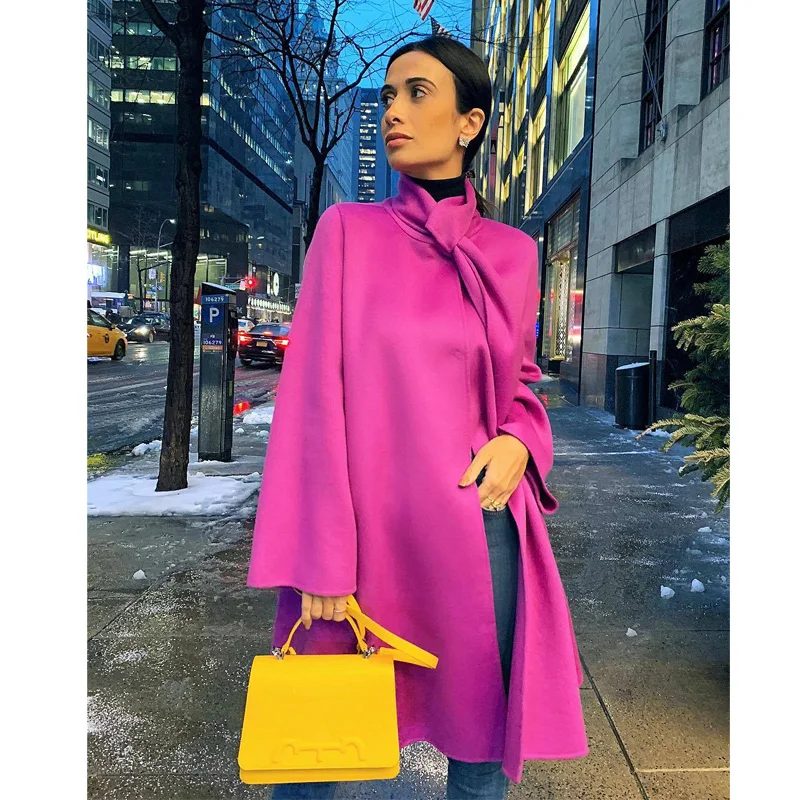 Autumn women's rose red coat Temperament windbreaker simple and generous thin (including scarf) Ladies Street Shoot | Женская одежда