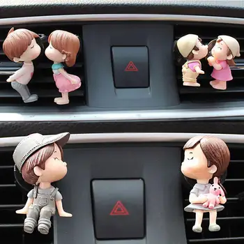 

Lovely Couple Girl Boy Figurines Perfume Clip Car Air Vent Freshener Perfume Clip Figurine Miniatures Air Diffuser Car Decor