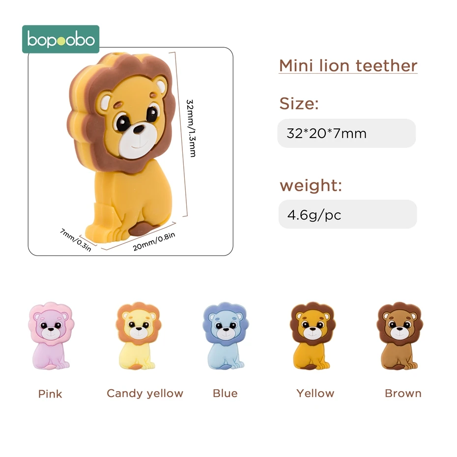 

Bopoobo 3pc Silicone Teether Food Grade Silicone Mini Lion Beads Bpa Free Baby Teething For DIY Pacifier Pendant Rodents Beads