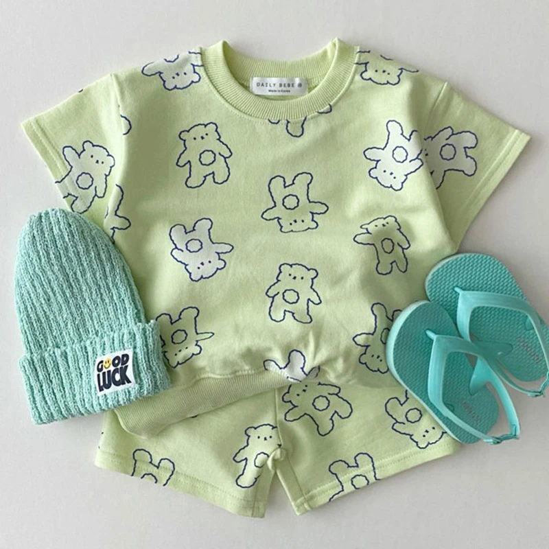 Baby Clothing Set luxury 2022 Summer New Toddler Baby Clothes Set Kids Girl Cute Cartoon Bear Printed Short Sleeve Tops + Shorts 2pcs Boys Tracksuit Set newborn baby clothing set