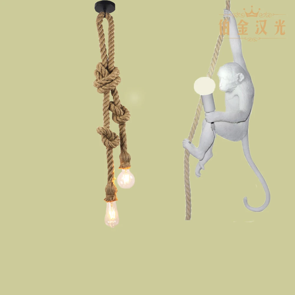 Винтажные подвесные светильники из пеньковой веревки в стиле ретро