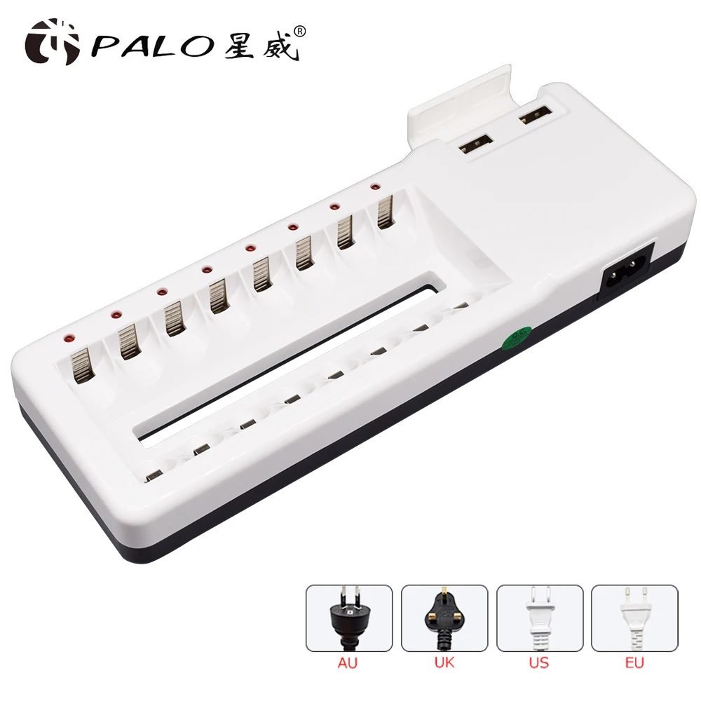 PALO 8 слотов быстрое зарядное устройство 2 разъема USB Высокое качество для 1 В NI CD Ni MH