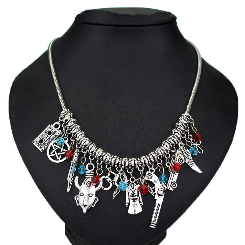 Women Supernatural Gun Tape Multi-pendant Choker Necklace Snake Chain Accessories Colar | Украшения и аксессуары