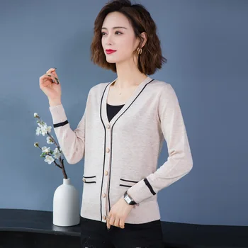 

Ladies spring and autumn V-neck long sleeve knitted button cardigan red