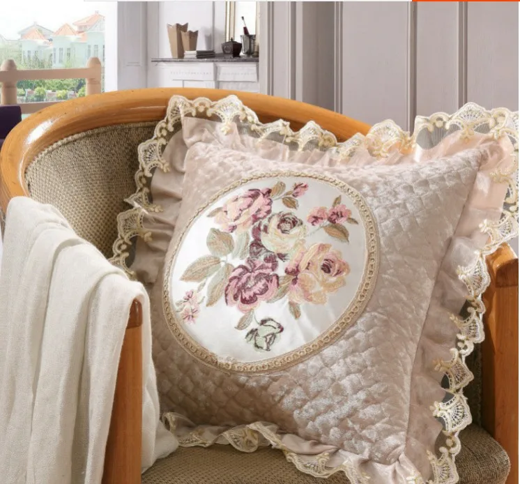 Роскошная велюровая Подушка с вышивкой(без наполнения), декоративная кружевная Подушка/Европейские бархатные диванные подушки, декоративная подушка