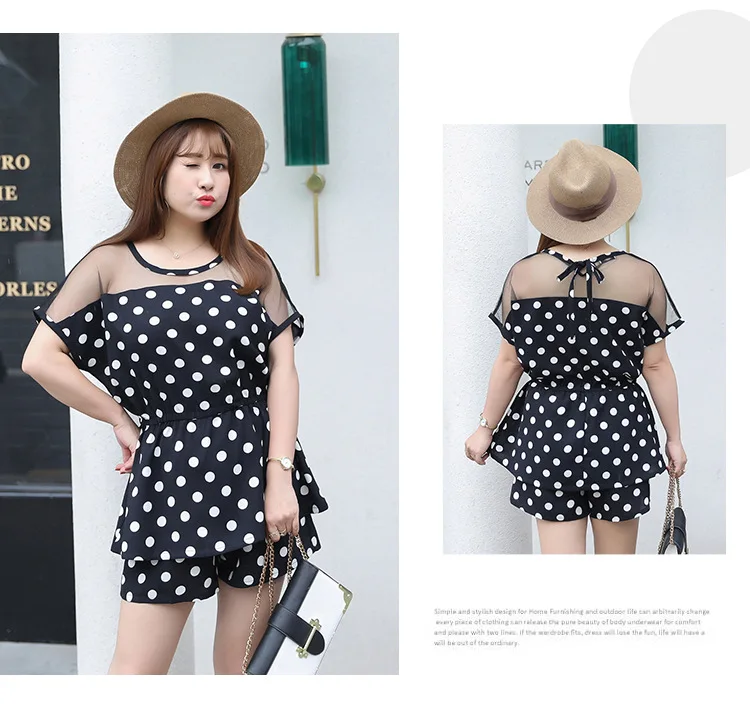 Summer New Products Large Size Dress-Style Two-Piece Set-Dotted Set Fat Mm Dress on Behalf of 1318