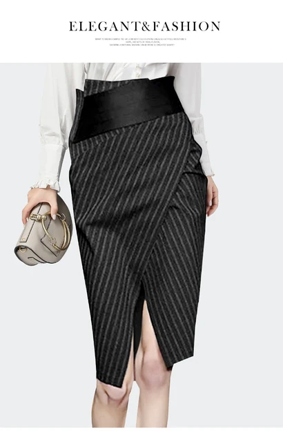 Fashion Skirt Length Winter 2020 Fashion Black Striped Women