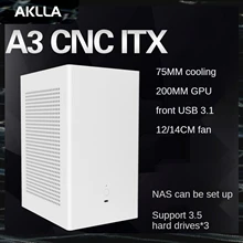 Aklla a3 itx mini caso cnc 120 de refrigeração a água htpc gaming host computador chassi desktop nas