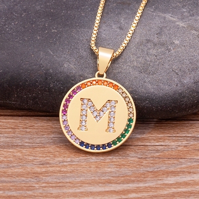 Arrival Luxury A-Z Initial 26 Letters Pendant Charm Chain Necklaces Top Quality Zircon Rainbow Party Wedding Jewelry Gifts