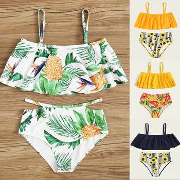 

6-10Y Girls 2Pcs Swimwear Children Flower Printed Kids Sling Tops Swimsuit Baby Beach Bikini Swimsuits Shower Bath Swimwear