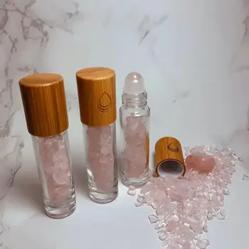

10ml Glass Rose Quartz Crystal Stone doterra Essential Oils Massage Roller bottles Roll On Perfume bottle bamboo cap Jade ball