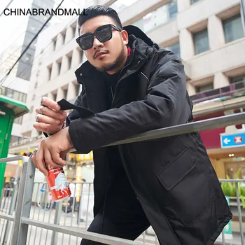 

Big size Men's Wear super Brand Fat Man with Cap Thicken Winter Clothes Coat Medium Length Money Plus Fat Plus Solid