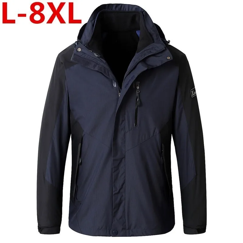 8XL размера плюс для мужчин зима 3 в 1 на флисе Комплект из 2 предметов Куртка