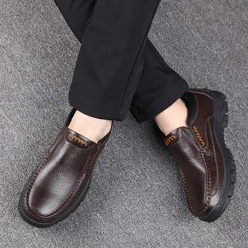 

Classic Men Casual Shoes Genuine Cow Leather Mens Loafers Waterproof Comfy Mens Moccasin Non-slip Soft Slip On Casual Oxfords 46