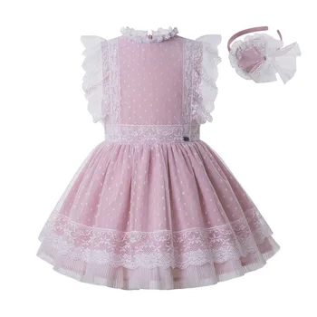 

Pettigirl New Pink Party Girl Dress For 2-8Year Girl Sleeveless Lace Dress With Headband Kids Clothing G-DMGD212-301