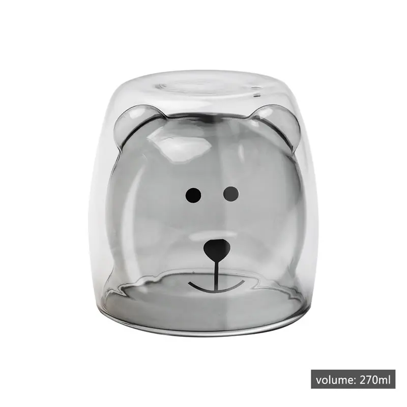 270ml Creative Coffee Mug Double Wall Glass Mugs Cute Cartoon Bear Tea Beer Mug Funny Mug Travel Drinking Glasses Shot Glasses - Цвет: Grey