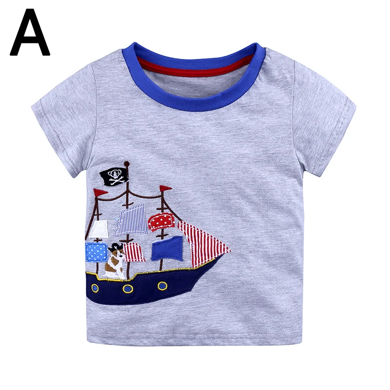 Cartoon Animal Print Baby Kids Boys Cotton Tops Short Sleeves T-shirt Summer