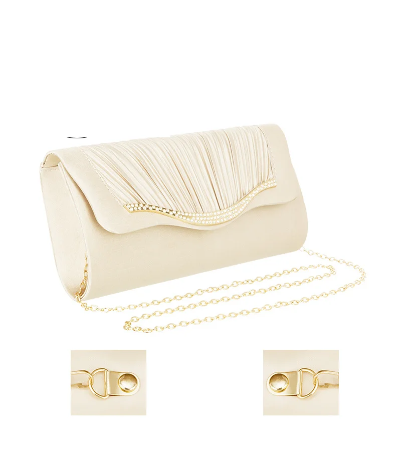 Concise Pleat Clutch Bag Rhinestone Black Solid Envelope Shoulder Bags Ladies Elegant Shoulder Pouch Rectangle Purse Female Bag
