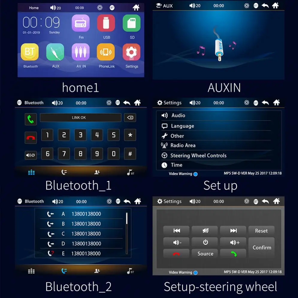2 DIN 7 дюймов HD сенсорный экран Bluetooth Стерео FM радио MP5 Аудио плеер Поддержка USB/AUX In/Управление рулевым колесом
